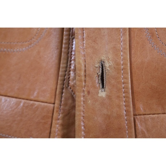 Vintage Robert Lewis Leather Coat Mens 42 Brown Glazed Lambskin Overcoat 70s - Picture 6 of 12